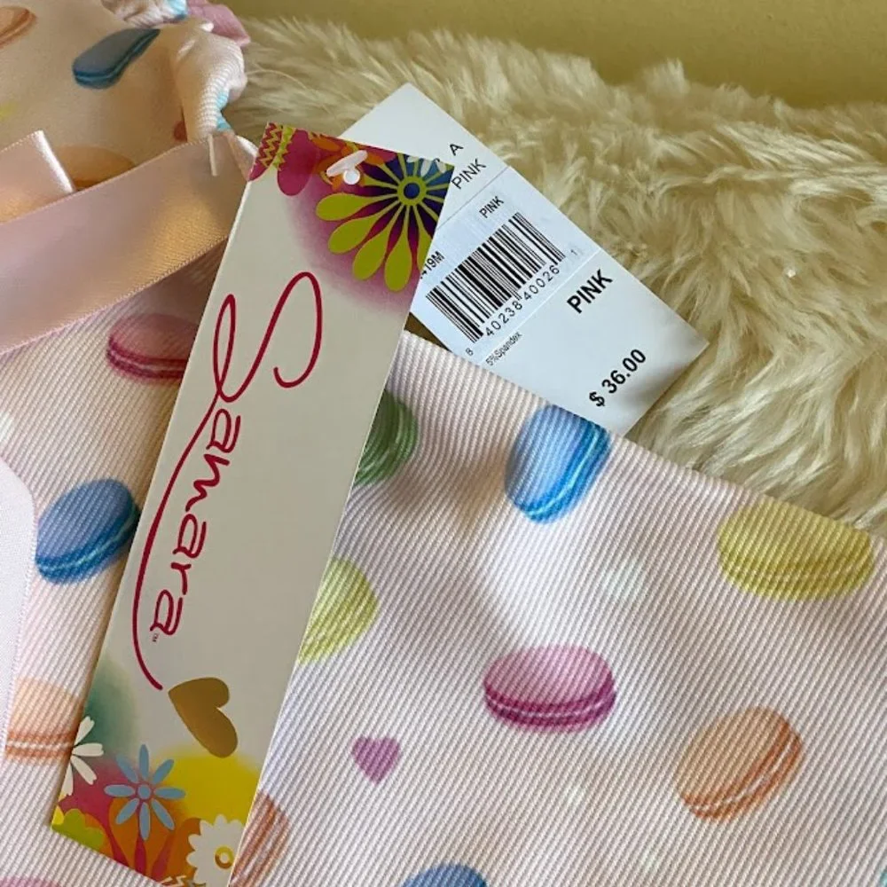 Samara Macaron Print Dress w/ Satin Ribbon, 6-9 Months
